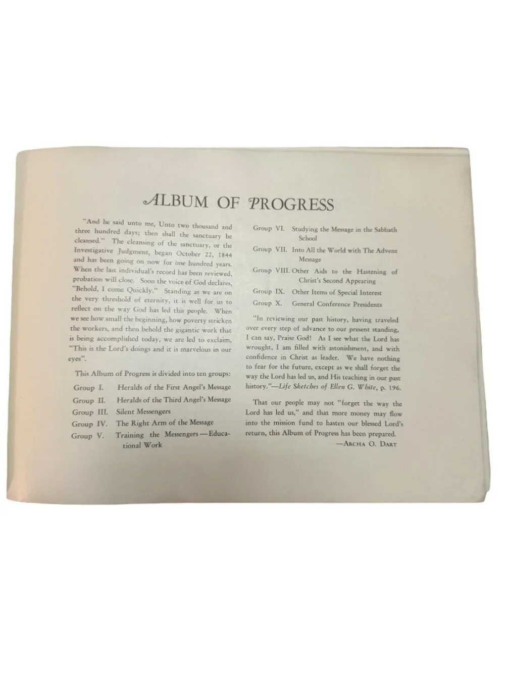 Album of Progress Sabbath School Investment Fund Centennial Anniversary 1844-194